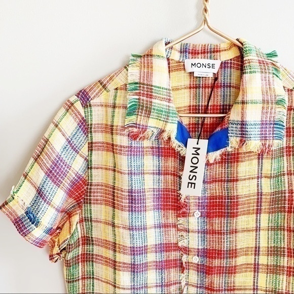 Monse Plaid Boxy Basket Weave Havana Shirt Button Down Top NWT Large Linen Blend - Picture 6 of 15
